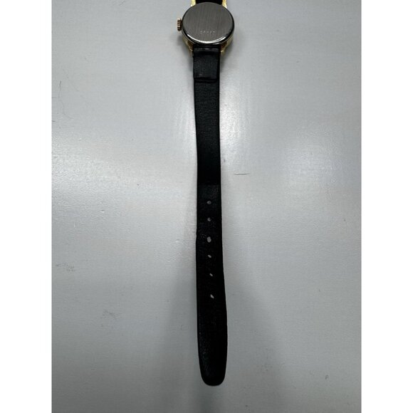 Vintage Edox Swiss Ladies Watch Gold Tone Case Black Leather Band 28690 Works - Picture 10 of 11